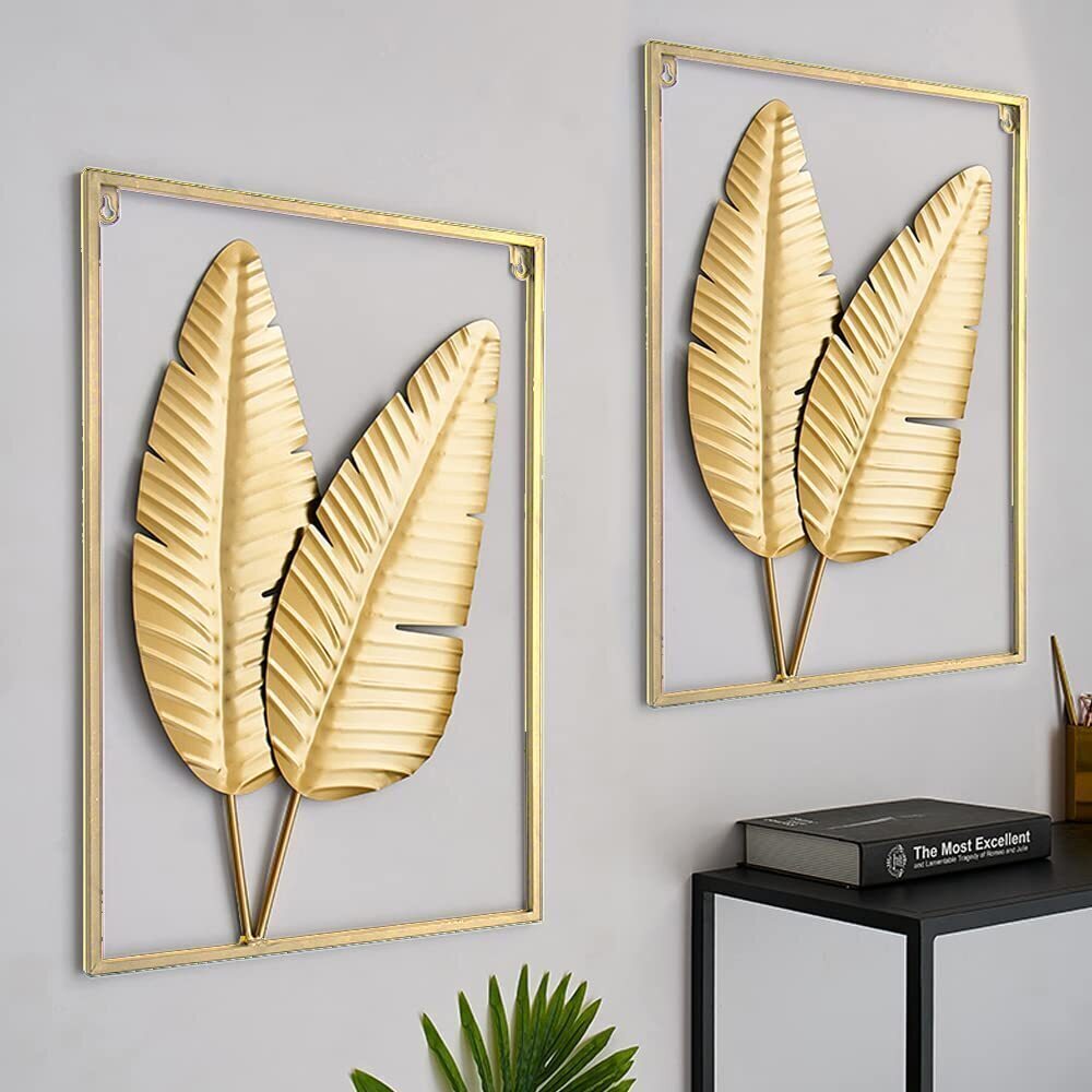 4109 Gold Metal Wall Decor Set of 2, Leaf Wall Hanging Home Decor